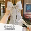 Grampo de cabelo de fita de pérola elegante estilo coreano para crianças, clipe de rede versátil para rabo de cavalo de menina super fada, grampo de cabelo