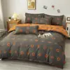 Juego de Cuatro Piezas de Funda Nórdica de Franela de Algodón Lavado Amigable con la Piel Estilo Fresco, Juego Sencillo de Tres Piezas de Sábana y Funda Nórdica para Cama Individual de Dormitorio Estudiantil