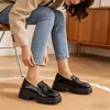 Zapatos de Mujer Negros, Zapatos Casuales Antideslizantes, Zapatos de Cuero de Primavera, Zapatos de Moda para Mujer que Aumentan la Altura, Mocasines de Plataforma de Suela Gruesa, Modernos
