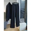 ¡El corte del pantalón es realmente bueno! Son ambos fluidos y elegantes~ Pantalones de traje rectos de pierna ancha de cintura alta para mujer para otoño