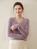 Gorro de Cachemira 100% Puro Estilo Europeo y Americano con Cuello en V para Mujer, Tejido de Punto de Manga Larga para Otoño e Invierno, Top Suéter Capa Interior