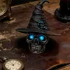 2026 Halloween Transfronteiriço Resina Crânio Gótico Chapéu de Bruxa Luminária Noturna Ornamento Decorativo Criativo para Casa e Desktop