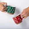 Tazas apilables navideñas de cerámica rojas y verdes con renos y árboles, Taza para beber agua y café, Regalo navideño de Liling