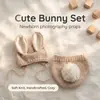 Conjunto de conejo de lana tejido a mano para fotografía de bebé, accesorios de disfraz para sesión de fotos de mes completo de recién nacido, nuevo producto transfronterizo