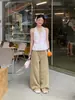Jeans Rectos de Algodón Puro Color Caqui para Mujer, Nuevo Estilo de Verano, Pantalones Anchos Casuales Sueltos con un Diseño Elegante, Pantalones Largos hasta el Suelo