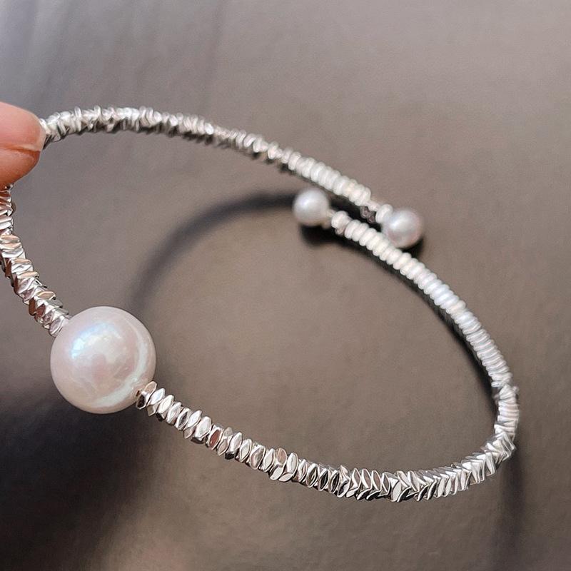 不规则碎银子手镯小众设计时尚百搭天然淡水珍珠手链闺蜜手环新款