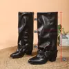 Botas de tacón alto de comercio exterior con hebilla de cinturón, nuevo modelo de invierno 2026, punta fina, estilo británico, talla grande, tacón grueso, botas largas para mujer