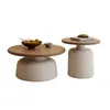Mesa de Centro de Madeira Maciça Cor Creme para Sala de Estar, Adequada para Apartamentos Pequenos, Mesa de Centro Simples Moderna Tendência, Novo Modelo 2025 Mesa de Centro Redonda