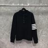 TIME BREATHE tb Camisa Polo Waffle de Manga Longa Suéter de Quatro Listras Primavera e Outono Masculino e Feminino Gola Lapela Top t