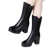 Botas de Cuero Genuino para Mujer 2025 Otoño e Invierno Nuevas Botas de Moda de Tacón Alto y Grueso de Media Caña de Cuero Forradas de Lana Botas de Caballero Estilo Británico