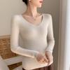 Suéter de Cachemira Delgado de Cuello en V para Mujer Otoño Invierno 2025 con Mangas Largas a Rayas y Versátil Camisa Básica
