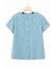 Camisa de algodón de manga corta de verano para mujeres mayores, blusa holgada de cuello redondo para personas mayores, camisa de abuela, ropa para personas mayores