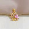 Cobre Oro Real Diamante Rosa Hoja Susurro Moda Comercio Exterior Transfronterizo DIY Joyería Cobre Circonita Microincrustación Accesorios Colgante