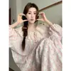 Pijama a cuadros de manga larga para mujer, popular en línea, nuevo algodón nube cuello grande ribete de encaje conjunto de ropa para el hogar de primavera y otoño