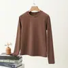 Blusa térmica feminina de gola redonda, listrada, com forro de fleece, para outono e inverno, nova camiseta de manga longa 2026