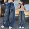 Pantalones Vaqueros para Niña Otoño 2026 Estilo Nuevo Niñas Talla Mediana y Grande Pantalones Rectos Estampados para Niños Estilo Primavera Pantalones de Pierna Ancha Transfronterizo