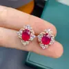 Nuevos Pendientes de Rubí Quemado Boutique Cristal de Rubí Piedra Principal Súper Limpia 6*8mm Plata S925 Incrustación Seiko