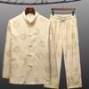 Terno Tang de Primavera e Outono para Idosos e Meia-idade Masculino de Seda Gelo Camisa de Manga Comprida do Papai Aniversário do Vovô Hanfu Fino