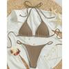 2025 Nuevo Bikini Sexy de Playa para Mujer de Color Sólido Transfronterizo Cintura Alta con Cordones Comercio Exterior Traje de Baño Europeo y Americano para Mujer