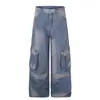 Pantalones de Trabajo Vintage Estilo Wasteland con Diseño Punk de Moda Callejera Retro, Pantalones Rectos Anchos Holgados Multibolsillos para Hombre