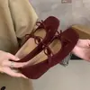 Zapatos de salón poco profundos de punta cuadrada para mujer, nuevos zapatos Mary Jane planos de estilo coreano con lazo francés para otoño e invierno 2025