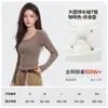Camiseta Básica Lisa de Gola Redonda para Mulheres, Novo Estilo Outono, Esticável Slim Fit, Ombro Regular, Manga Longa, Emagrecedora, Top Base Versátil