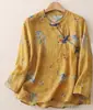 Camisa de Algodón y Lino Nueva Otoño 2026 para Mujer Estampada Holgada Retro Versátil Estilo Chino Solapa Diagonal Artística Botón de Rana Top