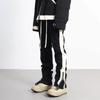 Calça Casual Listra Lateral Estilo Americano Masculino Retro High Street vibe Estilo Zíper Split Calça de moletom Reta Micro Calça Longa