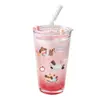 Taza de Vidrio Estilo INS Alta Apariencia Taza de Agua Taza con Popote Gran Capacidad Taza para Jugo Leche con Tapa Taza de Café para el Hogar
