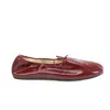 Couro Bovino Encerado Cor Uva ~ Sapatilha de Bico Fino com Laço Super Macia, Ponto Médio, Estilo Rolinho de Ovo para Mulheres, Sapatos Femininos Confortáveis
