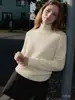Suéter de cuello alto para mujer de lana de cachemira de alta calidad, nuevo suéter cálido de costilla ajustado de lana merino para otoño e invierno para mujer