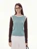 Blusa de tricô de manga longa color block de alta qualidade estilo francês para mulheres, outono, corte justo, amigável à pele, para usar por baixo