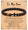 Pulseira Masculina de Pedras Olho de Tigre Europeu e Americano Obsidiana com Contas Cruz de Aço Inoxidável Hexagonal Anel com Diamante Pulseira Elástica