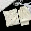 Pijama de Otoño 2026 de Manga Larga y Pantalón Largo para Mujer, Cárdigan Casual de Encaje, Ropa de Casa Cómoda de Algodón Nube