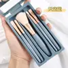 Novo Conjunto de 5 Peças Caixa de Espelho com Janela Aberta Pincéis de Maquiagem Blush Sombra em Pó Solto Conjunto de Pincéis com Cerdas Macias Ferramentas de Maquiagem Portáteis