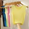 Chaleco de verano para mujer, con tirantes anchos en el hombro y diseño de tirantes de seda helada en el interior, camiseta sin mangas de punto