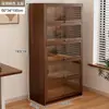 Librería a prueba de polvo de madera maciza, montada en la pared, color nogal, armario de almacenamiento, estantería de pie, estantería para el hogar