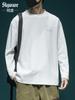 Camiseta Branca de Manga Longa Pesada para Homens, Corte Solto, Tamanho Grande, Novo Estilo de Outono, Gola Redonda, Top Camada Interna, Camisa Base Extra Grande