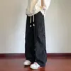 Calças tie-dye retrô estilo americano, calças casuais masculinas com forro de fleece para outono/inverno, perna reta, corte solto, plissadas, estilo paraquedas, calças compridas de perna larga