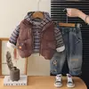 Conjunto de Peluche para Niños 2026 Ropa de Invierno Nueva para Bebé Chaleco Grueso de Dibujos Animados para Niños Conjunto Cálido de Tres Piezas Moderno