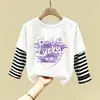 Nuevo Top Suelto para Niñas de Primavera y Otoño, Camiseta Base de Algodón Puro con Parches de Dibujos Animados, Camiseta de Manga Larga de Moda para Niños