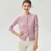 Cárdigan de punto suave y cómodo con cuello redondo y cierre de botones, hecho de una mezcla de cachemira y seda, un nuevo estilo de otoño para mujer