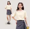 Camiseta de Manga Corta 100% Algodón de 230g para Mujer, Color Sólido Cuello Redondo, Versátil, Holgada, Casual Top de Manga Media, Unisex