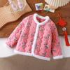 Ropa de Año Nuevo para Niños, Bebés y Niños Pequeños, Chaqueta Gruesa Acolchada de Tres Capas Estilo Étnico Flor Grande, Ropa Exterior para Niñas, Tops Estilo Extranjero