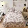 Falda de cama acolchada de vellón coral de terciopelo de leche de una sola pieza engrosada con encaje, colcha tipo sábana de franela con terciopelo y volante
