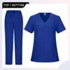 Conjunto de Scrub Mais Vendido da Amazon, Traje de Scrub de Duas Peças, Uniforme de Corrida com Decote V, Uniforme Médico para Clínica Odontológica