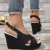Sandalias boca de pez comercio exterior tacón de cuña MU estilo nuevo 2026 moda europea y americana hebilla TE transfronterizo talla grande Amazon dropshipping