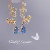 Pendientes de Borla Hueca de Cristal con Forma de Gota de Agua Tachonados con Diamantes y Agujas de Plata Estilo Étnico Moda Pendientes de Temperamento Pendientes Retro de Nicho para Mujer