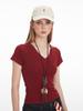 HeyHenry Camiseta Roja de Cuello en V Ressel de Manga Corta para Mujer Verano 2025 Ajustada Ceñida Top Slim de Hombro