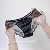 C1-586 Braguitas de Satén de Alta Calidad con Encaje de Empalme de Cintura Baja Europeas y Americanas para Mujer Panties de Malla con Lazo Deseo Puro